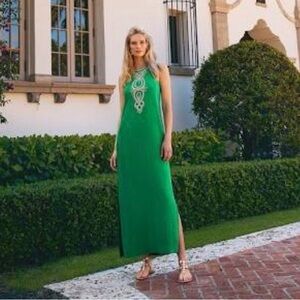 Lilly Pulitzer Taylane Embroidered Maxi Dress in Brazilian Green, Size 2, EUC